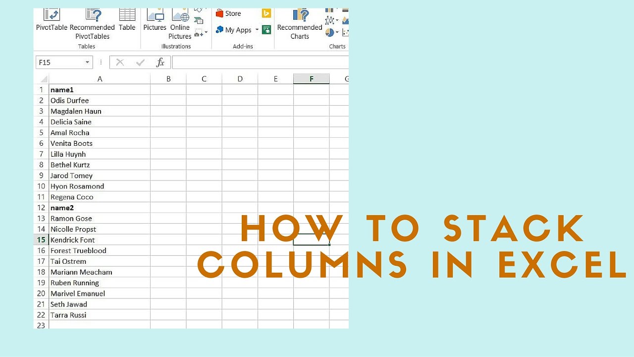 How to stack columns of data in excel for macbook pro